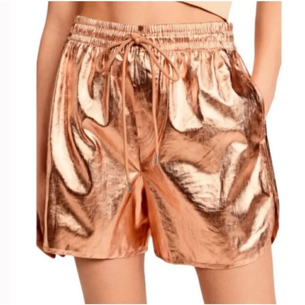 A.L.C. Ryder Linen Metallic Womens Shorts in Rose Gold NWOT Size Small